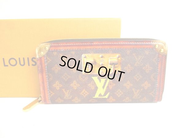 Photo1: LOUIS VUITTON Monogram Brown Leather Trunk Time Zippy Wallet #a064