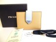 Photo1: PRADA Sand Light Blue Leather Small Saffiano and smooth leather wallet #a066 (1)