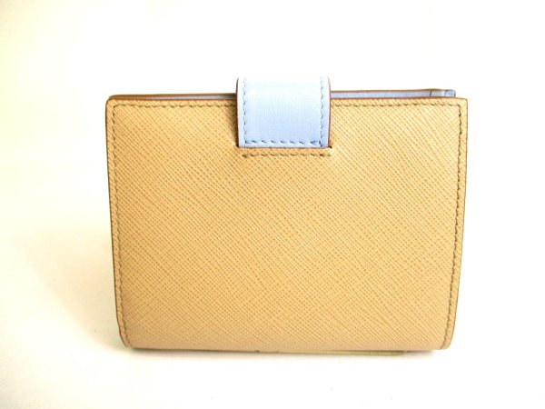 Photo2: PRADA Sand Light Blue Leather Small Saffiano and smooth leather wallet #a066