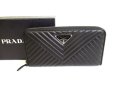 Photo1: PRADA Triangle Logo Black Nappa Leather Round Zip Long Wallet #a067 (1)