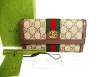GUCCI GG Ophidia Brown Leather Web Strip Continental Wallet #a068