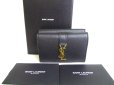 Photo1: Saint Laurent Paris YSL Black Leather Trifold Wallet Compact Wallet #a072 (1)