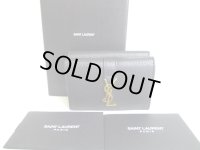 Saint Laurent Paris YSL Black Leather Trifold Wallet Compact Wallet #a072