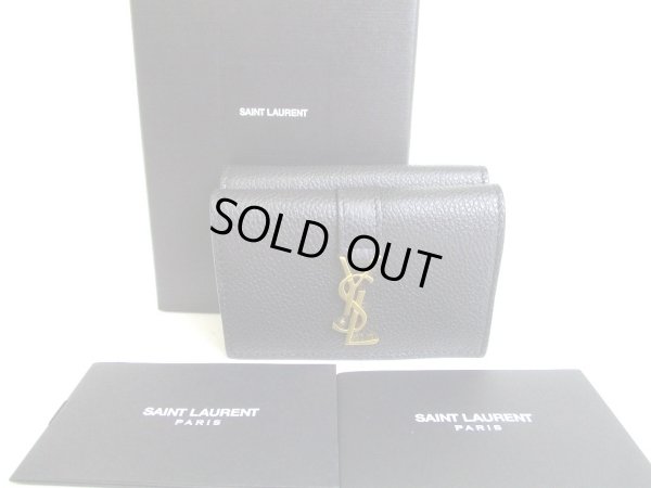 Photo1: Saint Laurent Paris YSL Black Leather Trifold Wallet Compact Wallet #a072
