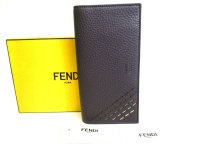 FENDI Selleria Dark Gray Leather Bifold Long Wallet #a073