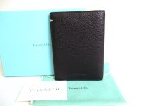 Tiffany&Co. Black Leather Passport Holder Notebook Holders #a074