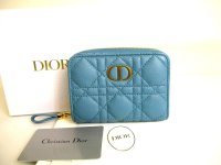 Christian Dior Marine Blue Leather Caro Scrlet Wallet Bifold Wallet #a076