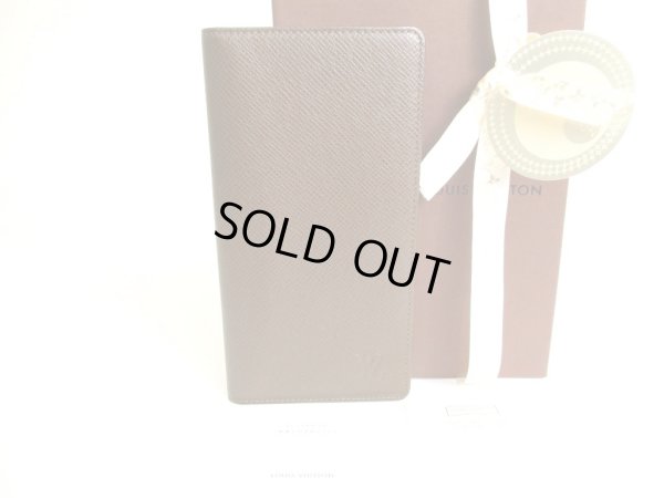 Photo1: LOUIS VUITTON Dark Brown Taiga Leather Long Bill Wallet #a081