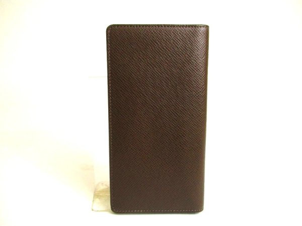 Photo2: LOUIS VUITTON Dark Brown Taiga Leather Long Bill Wallet #a081
