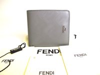 FENDI Zucca Shadow Gray Yellow Leather Bifold Bil Wallet Compact Wallet #a084