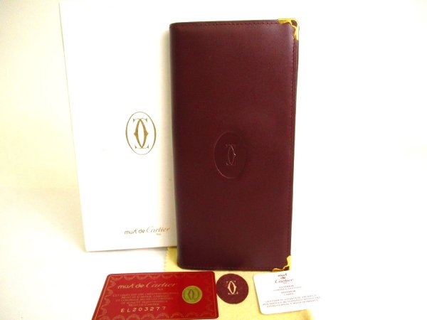 Photo1: Cartier Must de Cartier Bordeaux Leather Bifold Long Wallet #a093