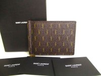 Saint Laurent Paris Monogram Brown Leather Bifold Bill Wallet Purse #a094