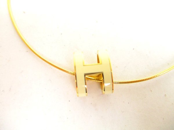 Photo2: HERMES White Pop Ash H Gold Plated Necklace Choker Pendant #a099