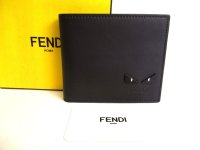 FENDI Black Soft Leather Monster Bag Bugs Flap Long Wallet #a101