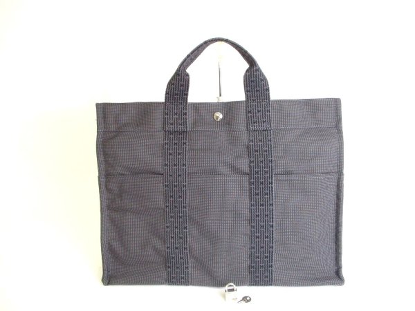 Photo1: HERMES Gray Canvas Her Line Hand Bag Tote Bag MM Purse #a104