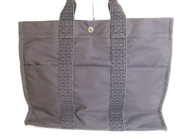 Photo2: HERMES Gray Canvas Her Line Hand Bag Tote Bag MM Purse #a104