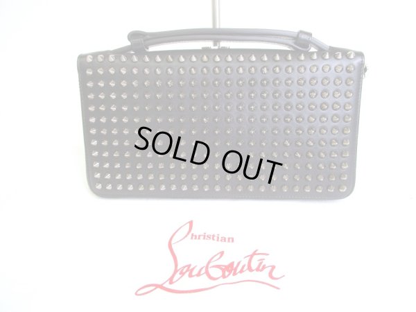 Photo1: Christian Louboutin Panettone Black Leather Spikes Round Zip Wallet #a105