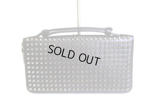 Photo2: Christian Louboutin Panettone Black Leather Spikes Round Zip Wallet #a105