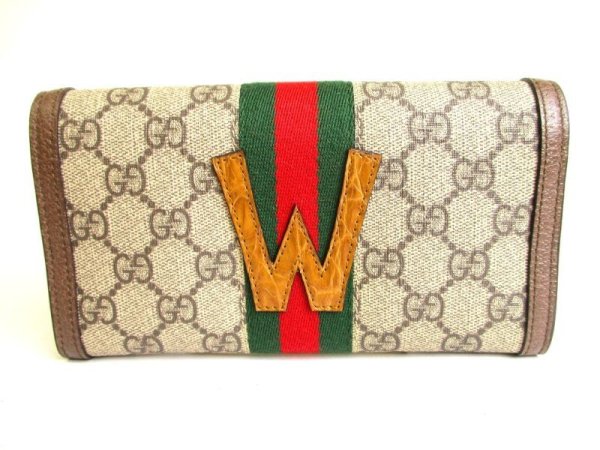 Photo2: GUCCI GG DIY Ophidia Brown Leather Web Strip Continental Wallet #a106