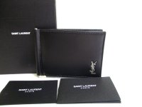 Saint Laurent Paris Black Leather Bifold Bill Wallet Purse #a107