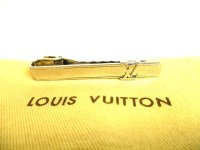LOUIS VUITTON Silver Steel LV Motif Necktie Pin Tie Clip #a108
