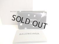 BALENCIAGA Star Motif Black Leather Trifold Mini Wallet #a114