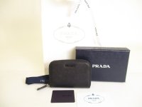 PRADA Saffiano Multicolor Leather Black Gray Coin Case Purse #a115