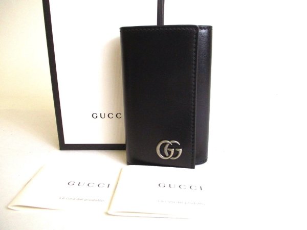 Photo1: GUCCI GG Marmont Black Leather Silver H/W 6 Pics Key Cases #a118