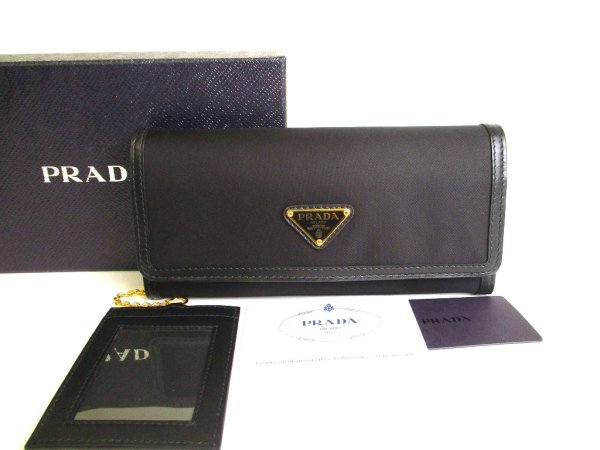 Photo1: PRADA Black Nylon and Leather Bifold Long Wallet Purse #a122