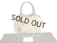 GUCCI GG Canvas Dark Brown Leather Hand Bag Tote Bag Purse #a125