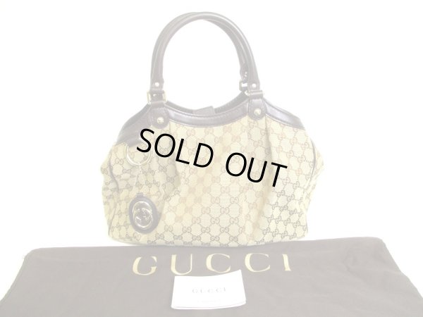 Photo1: GUCCI GG Canvas Dark Brown Leather Hand Bag Tote Bag Purse #a125