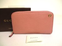 GUCCI Interlocking G Gold H/W Dusty Pink Leather Round Zip Wallet #a131