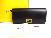 FENDI Black Leather Bifold Long Wallet Flap Wallet Baguette Continental #a134