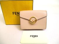 FENDI F IS FENDI FF Beige Leather Gold H/W Micro Trifold Wallet #a137