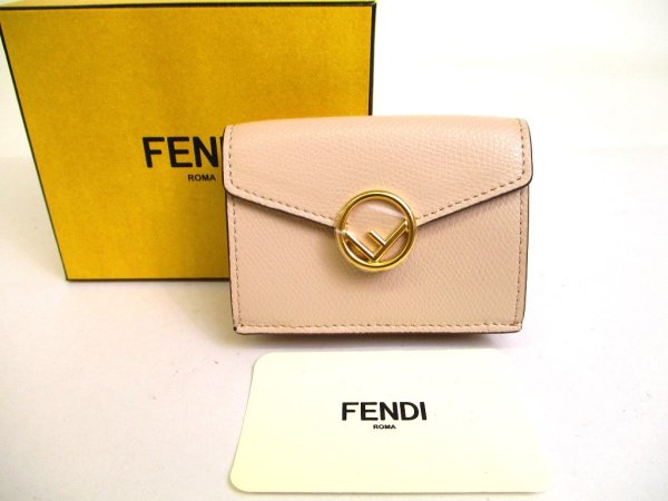Photo1: FENDI F IS FENDI FF Beige Leather Gold H/W Micro Trifold Wallet #a137