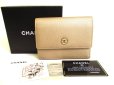Photo1: CHANEL CC Logo Beige Leather Bifold Flap Wallet Purse #a140 (1)