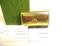 GUCCI Japan Limited GG Gold Leather Gold H/W 6 Pics Key Cases #a142