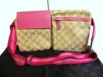 Photo1: GUCCI GG Beige Canvas Pink Leather Waist Packs Belt Bag Purse #a143 (1)