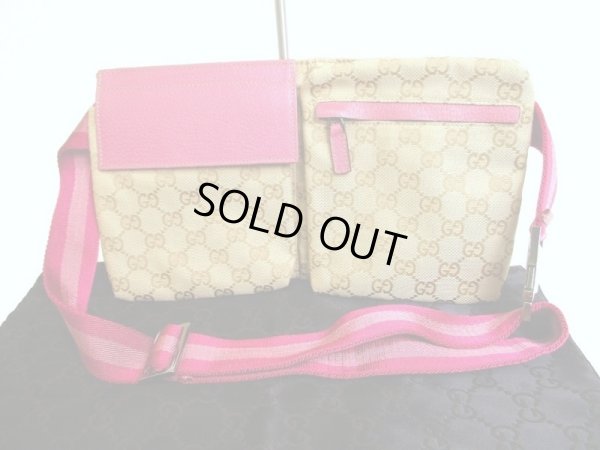 Photo1: GUCCI GG Beige Canvas Pink Leather Waist Packs Belt Bag Purse #a143