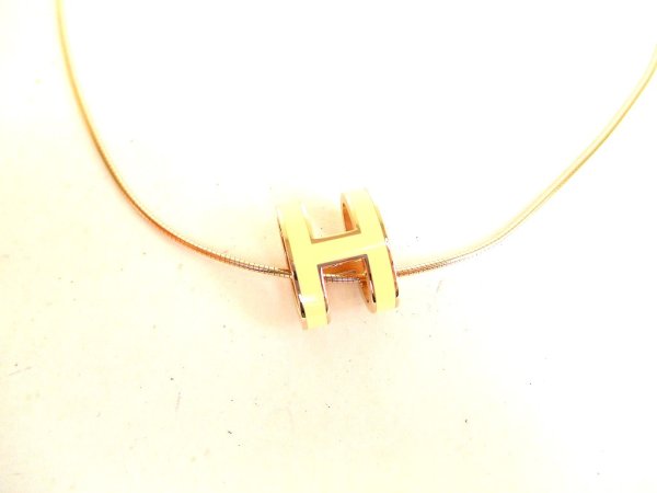 Photo2: HERMES Orange Pop Ash H Pink Gold Plated Necklace Choker Pendant #a150