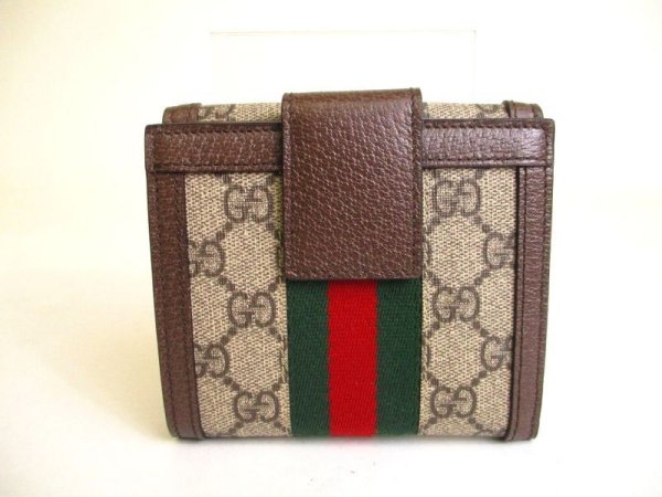 Photo2: GUCCI Brown Leather Bifold Wallet Ophidia GG French Flap Wallet #a153