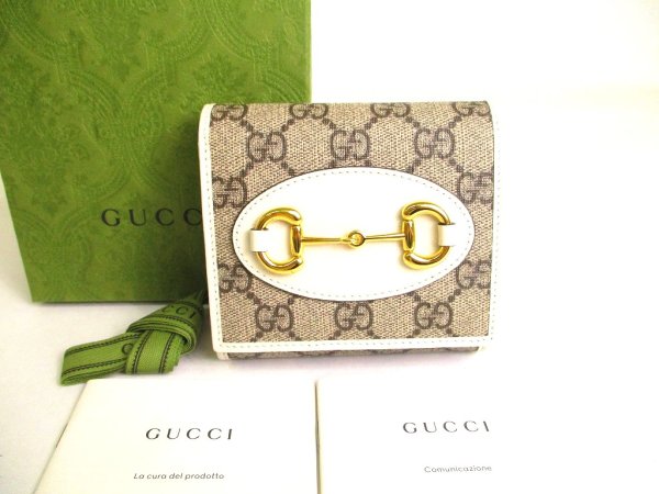 Photo1: GUCCI Horsebit GG White Leather Bifold Wallet Compact Wallet #a154