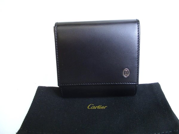 Photo1: Cartier Pasha de Cartier Black Leather Silver H/W Coin Purse #a155
