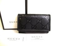 GUCCI GG Imprimee Black Leather 6 Pics Key Cases #a163