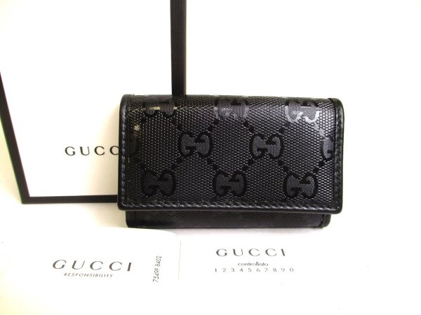 Photo1: GUCCI GG Imprimee Black Leather 6 Pics Key Cases #a163