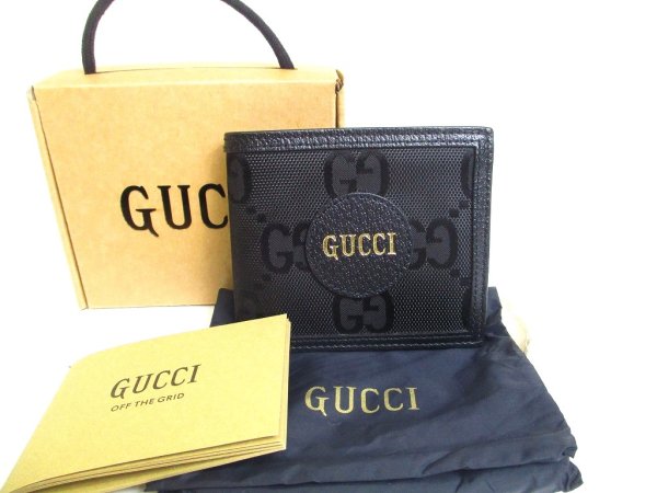 Photo1: GUCCI Off The Grid Black Nylon Leather Bifold Wallet #a168