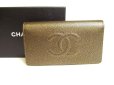 Photo1: CHANEL CC Logo Bronze Leather Bifold Long Wallet Purse #a169 (1)