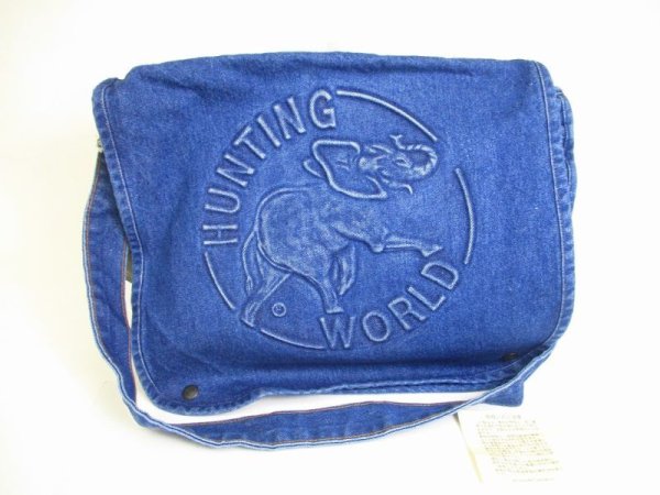 Photo1: HUNTING WORLD Blue Denim Messenger Bag Crossbody Bag Purse #a172