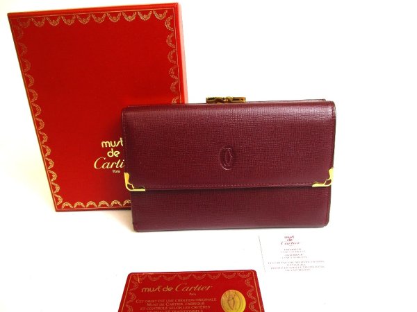 Photo1: Cartier Must de Cartier Bordeaux Leather Trifold Wallet #a173