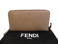 FENDI Peekaboo Greige Leather Zip Around Long Wallet #a174